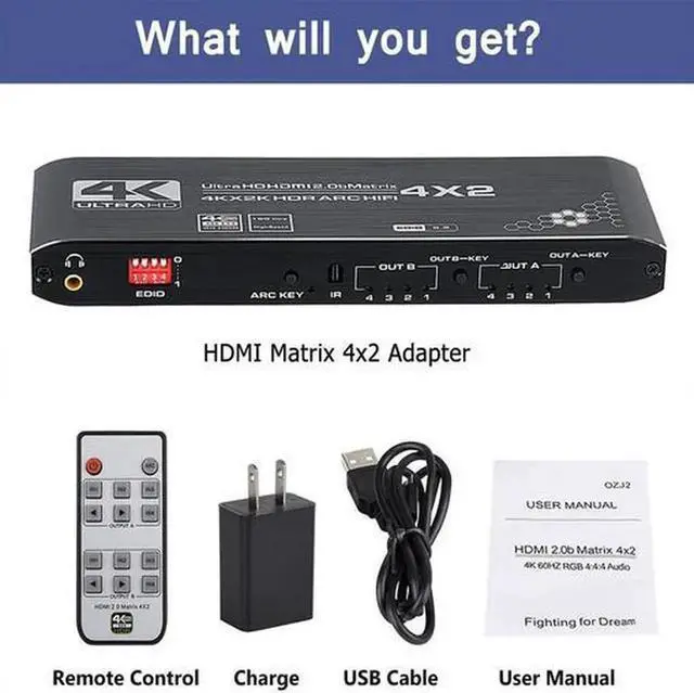 Alt view image 7 of 7 - Torpedo Nova 4x2 HDMI Matrix Switch with ARC & Audio Extractor, 4K@60Hz 4:4:4 18Gbps Bandwidth, HDCP 2.2 HDR10+, Independent Dual Zone Control for Premium Home Theater AV System