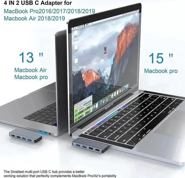 Alt view image 5 of 6 - 4 in 2 Dual USB C Hub Adapter for MacBook Pro 2016-2020 MacBook Air 2018-2020, Type-C Splitter with 2 USB 3.0 High Speed Ports and 2 USB 2.0 Ports Plug and Play Expansion Dock