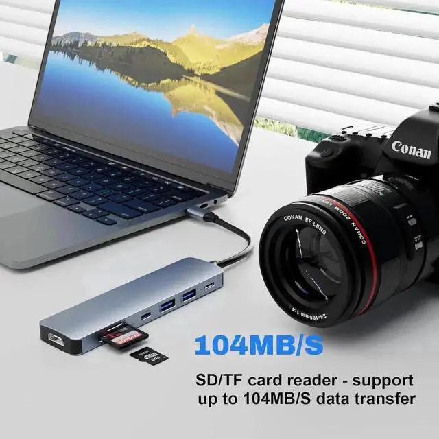 Alt view image 5 of 7 - 7 in 1 USB C Docking Station Supports Dual Monitor Display for Windows Laptops, Multiport Adapter with 4K HDMI, 2 USB 3.0, 100W PD Charging, USB-C Data Port, SD TF Card Reader for MacBook Pro Air PCs