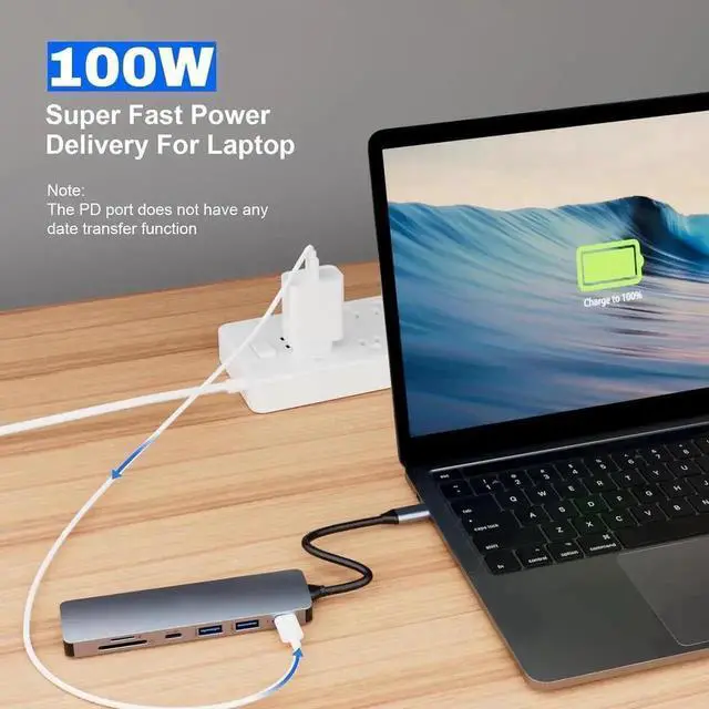 Alt view image 3 of 7 - 7 in 1 USB C Docking Station Supports Dual Monitor Display for Windows Laptops, Multiport Adapter with 4K HDMI, 2 USB 3.0, 100W PD Charging, USB-C Data Port, SD TF Card Reader for MacBook Pro Air PCs