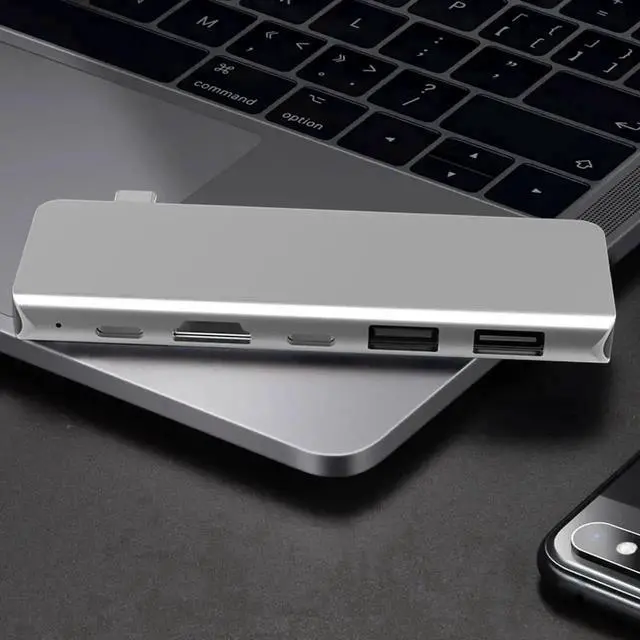 Alt view image 4 of 7 - 5 in 1 Thunderbolt 3 USB C Multiport Hub Adapter for MacBook Pro 13/15/16 Inch Mac Pro, Docking Station with 4K HDMI Output, 2 USB 3.0 Ports and USB-C Pass Through PD Charging