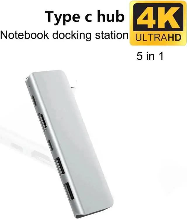 Alt view image 2 of 7 - 5 in 1 Thunderbolt 3 USB C Multiport Hub Adapter for MacBook Pro 13/15/16 Inch Mac Pro, Docking Station with 4K HDMI Output, 2 USB 3.0 Ports and USB-C Pass Through PD Charging
