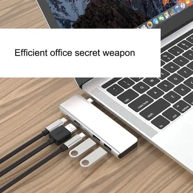 Alt view image 5 of 7 - 5 in 1 Thunderbolt 3 USB C Multiport Hub Adapter for MacBook Pro 13/15/16 Inch Mac Pro, Docking Station with 4K HDMI Output, 2 USB 3.0 Ports and USB-C Pass Through PD Charging