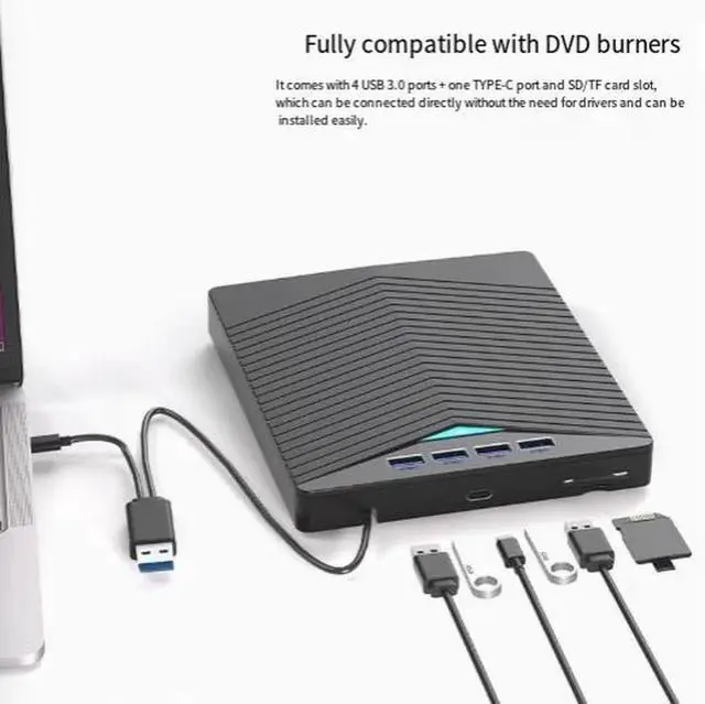 Alt view image 2 of 5 - Portable Multifunctional USB 3.0 External DVD Drive CD DVD Rewriter Burner with USB3.0 Type-C Dual Interface & SD TF Card Reader Slots, Plug and Play Optical Drive for Laptops and Desktop Computers