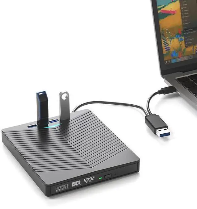 Alt view image 3 of 5 - Portable Multifunctional USB 3.0 External DVD Drive CD DVD Rewriter Burner with USB3.0 Type-C Dual Interface & SD TF Card Reader Slots, Plug and Play Optical Drive for Laptops and Desktop Computers
