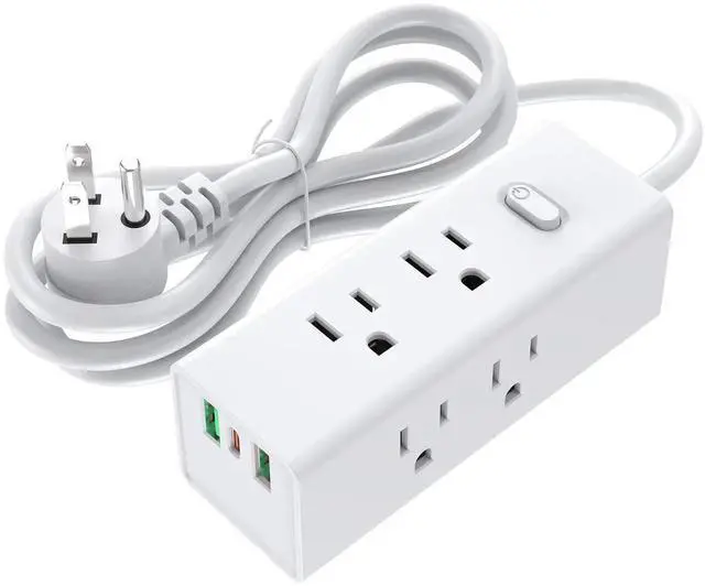 Main image of USA-01 US Standard Power Strip Surge Protector with 3 AC Outlets & 2 USB-A Charging Ports 5V 2.1A, 1.2M All-Copper Extension Cord 1875W 15A Compact Desktop Charging Station for Home and Office Use