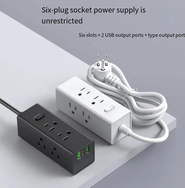 Alt view image 4 of 5 - USA-01 US Standard Power Strip Surge Protector with 3 AC Outlets & 2 USB-A Charging Ports 5V 2.1A, 1.2M All-Copper Extension Cord 1875W 15A Compact Desktop Charging Station for Home and Office Use