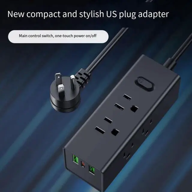 Alt view image 5 of 5 - USA-01 US Standard Power Strip Surge Protector with 3 AC Outlets & 2 USB-A Charging Ports 5V 2.1A, 1.2M All-Copper Extension Cord 1875W 15A Compact Desktop Charging Station for Home and Office Use