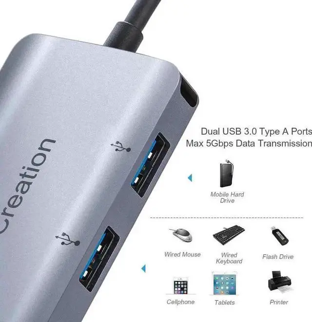 Alt view image 3 of 6 - 8 in 1 USB C Hub Multiport Dongle for Laptop, USB-C Docking Station with 4K HDMI Output, 100W PD Charging, USB 3.0 & USB 2.0 Ports, SD TF Card Reader, RJ45 10/100M Ethernet Port, Compatible with MacBo