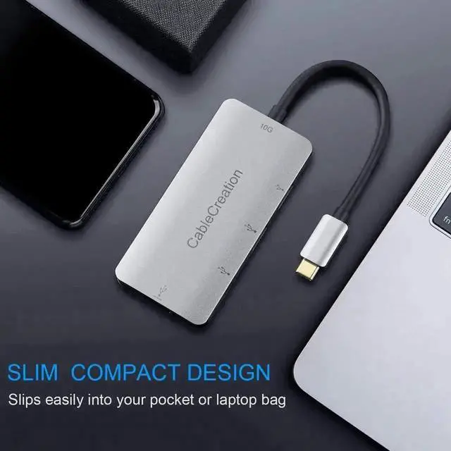 Alt view image 2 of 6 - CableCreation 4 in 1 Aluminum USB C Hub Multiport Adapter, Thunderbolt Type C Dock with 3 USB 3.0 Ports & 100W PD USB-C 3.1 Charging Port, Compatible with MacBook Pro/Air, Chromebook, Dell XPS and Oth