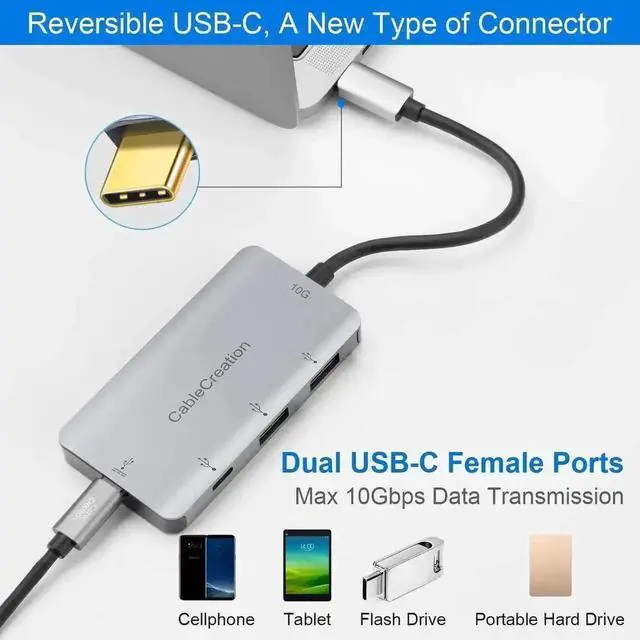 Alt view image 4 of 6 - CableCreation 4 in 1 Aluminum USB C Hub Multiport Adapter, Thunderbolt Type C Dock with 3 USB 3.0 Ports & 100W PD USB-C 3.1 Charging Port, Compatible with MacBook Pro/Air, Chromebook, Dell XPS and Oth