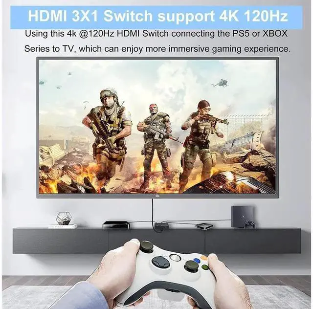 Alt view image 3 of 7 - 3 in 1 Out HDMI 2.1 Switch 8K@60Hz 4K@120Hz, 3 Port 48Gbps Auto HDMI Switcher 3x1 Selector with IR Remote Control, Support HDCP2.3 HDR10+ 1080P@240Hz for PS5 PS4 Xbox UHD TV