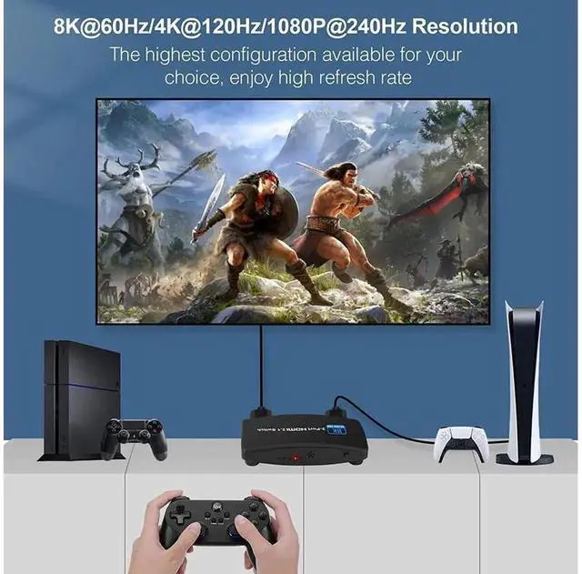 Alt view image 3 of 7 - eokCXOY 3 in 1 Out HDMI 2.1 Switch 8K@60Hz, 3 Port HDMI Auto Selector Switcher with IR Remote, Support 4K@120Hz 1080P@240Hz 1080P@120Hz for PS4 PS5 Fire Stick Game Consoles and HDTV