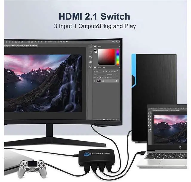 Alt view image 5 of 7 - eokCXOY 3 in 1 Out HDMI 2.1 Switch 8K@60Hz, 3 Port HDMI Auto Selector Switcher with IR Remote, Support 4K@120Hz 1080P@240Hz 1080P@120Hz for PS4 PS5 Fire Stick Game Consoles and HDTV