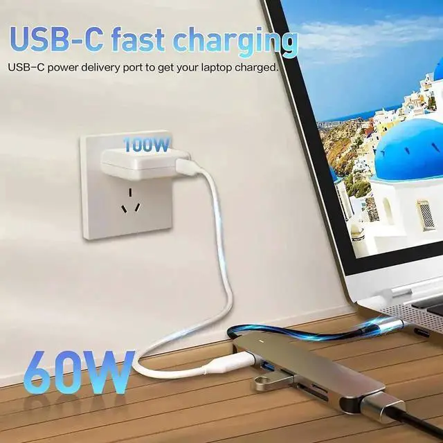 Alt view image 4 of 7 - 6 in 1 USB C Docking Station Multiport Hub Adapter with 4K HDMI Output, USB 3.0 Port, USB-C PD Charging Port, SD TF Card Reader, Plug and Play Compatible with MacBook Pro/Air and All USB-C Laptops