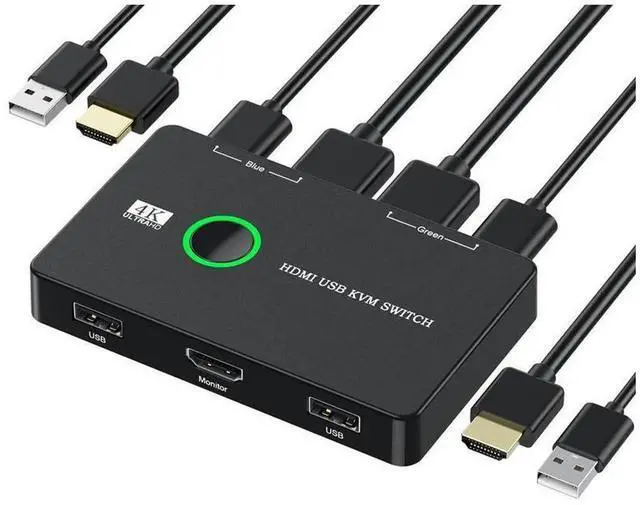 Main image of eokCXOY 2 Port 4K HDMI USB KVM Switch Box, 2-in-1 HDMI KVM Switcher Allows 2 Computers to Share One HD Monitor, Keyboard, Mouse and USB Devices Like Printer for Office Home Use