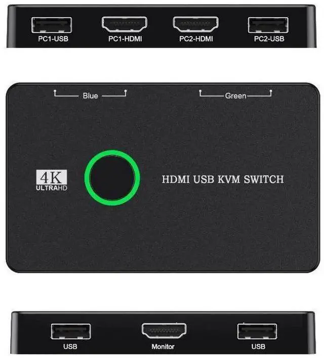 Alt view image 2 of 7 - eokCXOY 2 Port 4K HDMI USB KVM Switch Box, 2-in-1 HDMI KVM Switcher Allows 2 Computers to Share One HD Monitor, Keyboard, Mouse and USB Devices Like Printer for Office Home Use