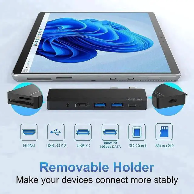 Alt view image 6 of 7 - 8 in 2 Docking Station for Microsoft Surface Pro 9 Pro 8 Pro X, Surface Hub with 4K HDMI, Thunderbolt 4 100W PD Charging, USB-C Data Port, 2 USB 3.0, SD TF Card Reader and 3.5mm Audio Jack