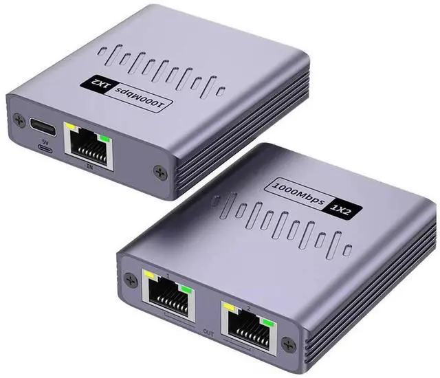 Main image of 1 to 2 RJ45 Gigabit Ethernet Splitter Adapter with USB Power Supply, Dual Port LAN Network Extender Hub Allows Two Devices Simultaneous Internet Access for PC Laptop Smart TV and Set-Top Box, Plug and