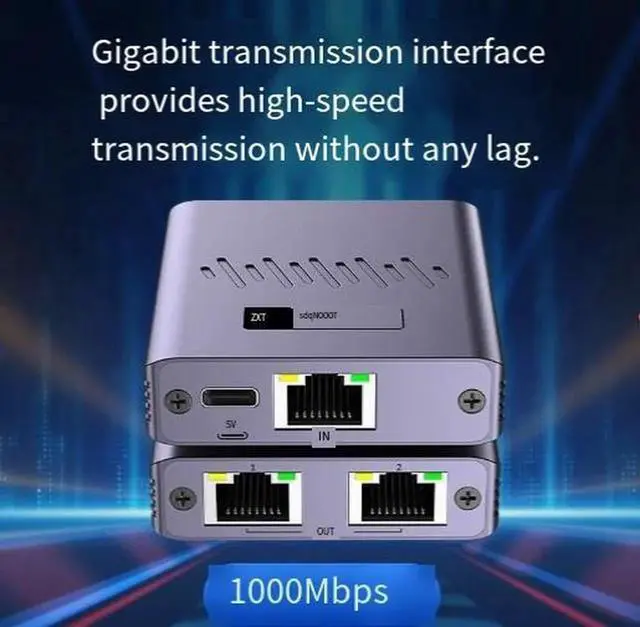 Alt view image 2 of 4 - 1 to 2 RJ45 Gigabit Ethernet Splitter Adapter with USB Power Supply, Dual Port LAN Network Extender Hub Allows Two Devices Simultaneous Internet Access for PC Laptop Smart TV and Set-Top Box, Plug and