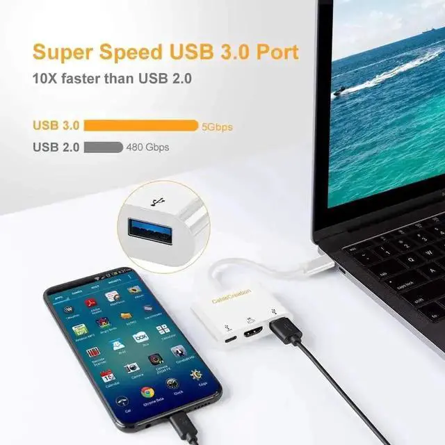 Alt view image 5 of 7 - CableCreation 3 in 1 USB C Multiport Hub Thunderbolt 3 Compatible, Type C Adapter with 4K HDMI Output, USB 3.0 Data Port & 60W PD Pass-Through Charging for MacBook Pro, Dell XPS 13/15, Samsung Galaxy