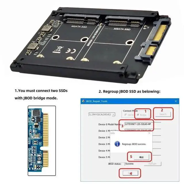 Alt view image 6 of 7 - Dual mSATA Mini-SATA SSD to 2.5 Inch SATA Adapter Enclosure, Support JBOD RAID0 Span Mode Bridge Converter Card, 2 Bay mSATA SSD Combo Housing for Standard 2.5" SATA Drive Bay Installation