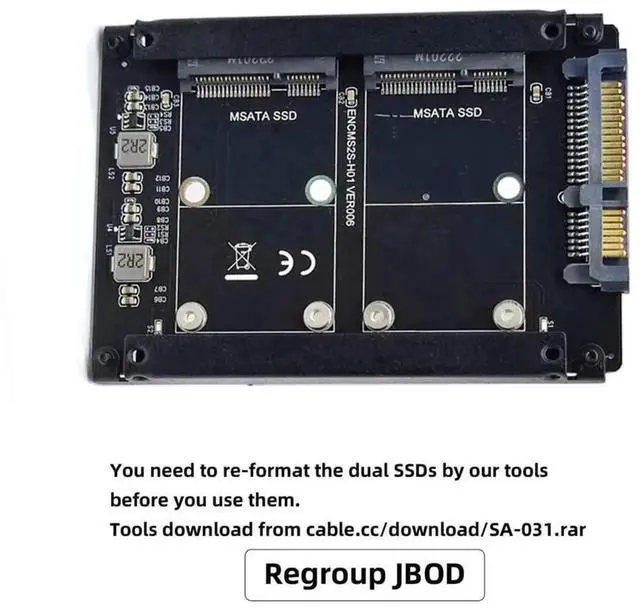 Alt view image 4 of 7 - Dual mSATA Mini-SATA SSD to 2.5 Inch SATA Adapter Enclosure, Support JBOD RAID0 Span Mode Bridge Converter Card, 2 Bay mSATA SSD Combo Housing for Standard 2.5" SATA Drive Bay Installation