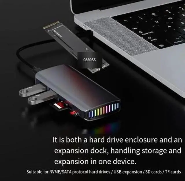 Alt view image 3 of 4 - 4 in 1 M.2 SSD Enclosure with USB Hub Function, NVMe SATA Dual Protocol 10Gbps Type-C M26 External Hard Drive Case Built-in USB 3.0 Ports Multiport Docking Station for Laptop and Desktop PC Storage Ex