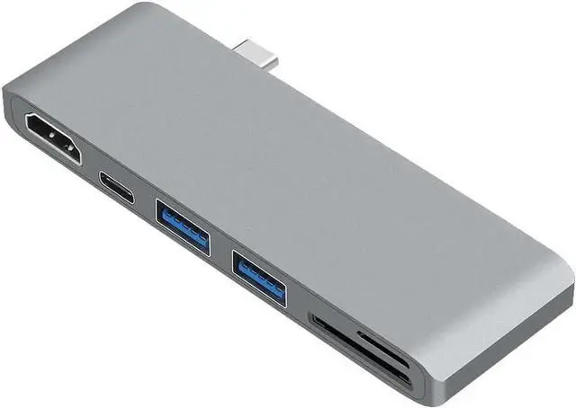 Alt view image 3 of 7 - 6 in 1 Gray USB-C Multiport Hub Adapter for MacBook 13/15 Inch 2016-2017, with 4K HDMI, USB-C PD Charging, 2 USB 3.0 Ports, SD and Micro SD Card Reader