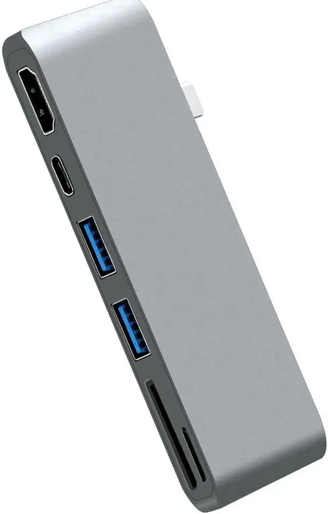 Alt view image 5 of 7 - 6 in 1 Gray USB-C Multiport Hub Adapter for MacBook 13/15 Inch 2016-2017, with 4K HDMI, USB-C PD Charging, 2 USB 3.0 Ports, SD and Micro SD Card Reader