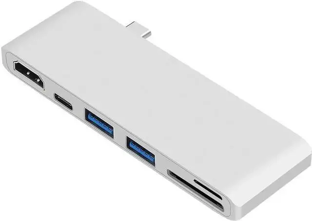 Alt view image 2 of 7 - USB C Type-C Hub, MacBook Adapter, 6-in-1 USB-C Hub with USB-C PD Charging Port, 4K*2K HDMI, 2xUSB 3.0 Ports, SD/MicroSD Card Reader for 2016/2017 MacBook 13" 15"- Silver