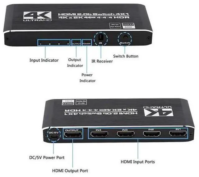 Alt view image 5 of 7 - Torpedo Nova HDMI 2.0 4x1 Switch 4K@60Hz, Support HDR10, Dolby Vision & Dolby Atmos, HDCP 2.2 Compliance, 4 In 1 Out HDMI Switcher with IR Remote Control for Home Theater & Gaming
