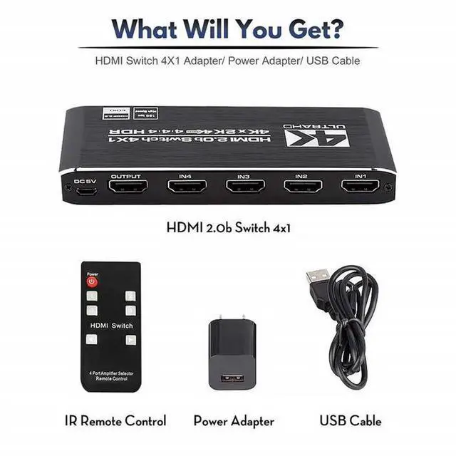 Alt view image 6 of 7 - Torpedo Nova HDMI 2.0 4x1 Switch 4K@60Hz, Support HDR10, Dolby Vision & Dolby Atmos, HDCP 2.2 Compliance, 4 In 1 Out HDMI Switcher with IR Remote Control for Home Theater & Gaming