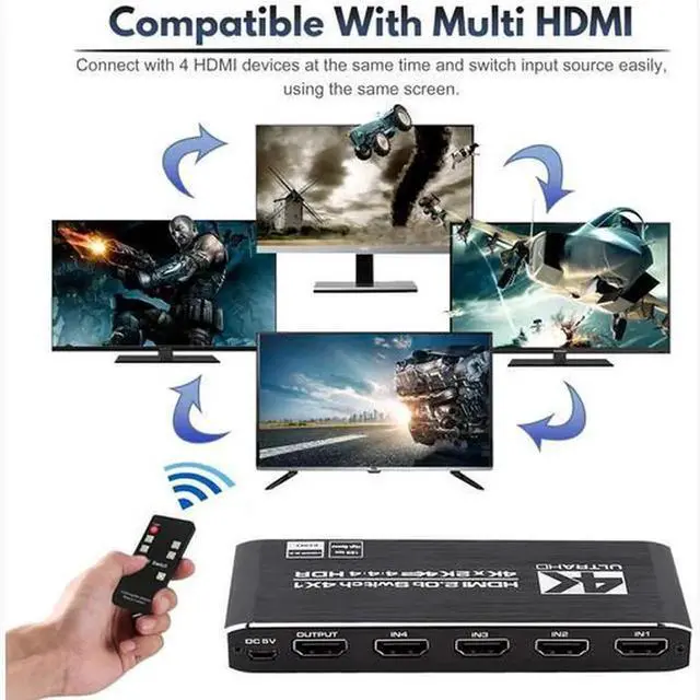 Alt view image 2 of 7 - Torpedo Nova HDMI 2.0 4x1 Switch 4K@60Hz, Support HDR10, Dolby Vision & Dolby Atmos, HDCP 2.2 Compliance, 4 In 1 Out HDMI Switcher with IR Remote Control for Home Theater & Gaming