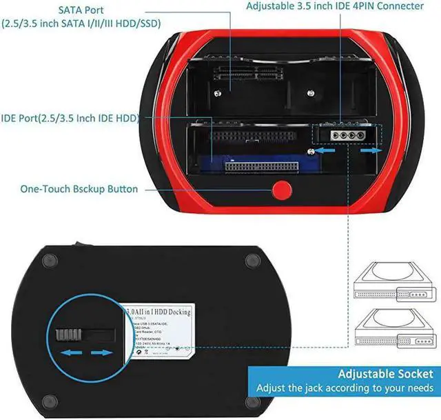 Alt view image 5 of 7 - TCCS867US Hard Drive Docking Station USB3.0 to 2.5 3.5 Inch SATA IDE Dual Bay External Hard Drive Enclosure for SATA & IDE HDD SSD