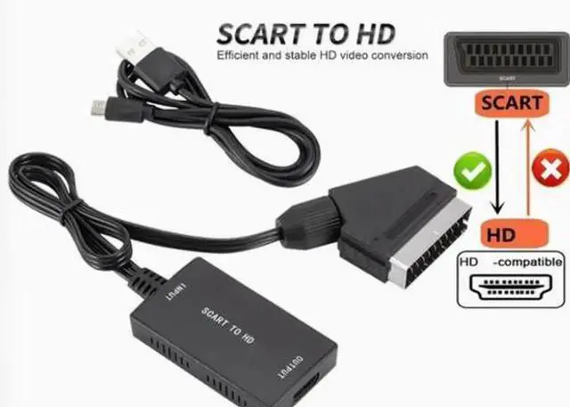 Alt view image 2 of 4 - Upgraded SCART to HDMI Converter with Integrated Cable 1080P Full HD Output Long Casing SCART to HDTV Audio Video Adapter Compatible with DVD PS3 VHS Recorder Set Top Box