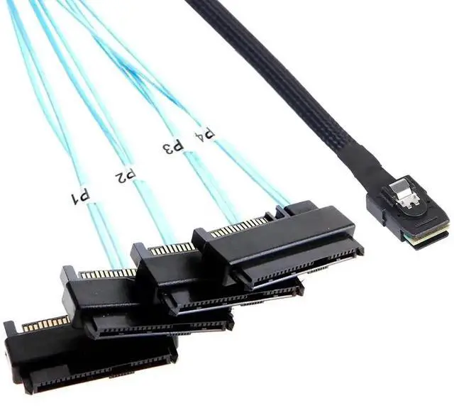 Main image of 2 Pack 0.5M SFF-8087 to 4 SFF-8482 Mini SAS Breakout Cable with SATA Power Supply 1.6FT Server Hard Drive Splitter Cord