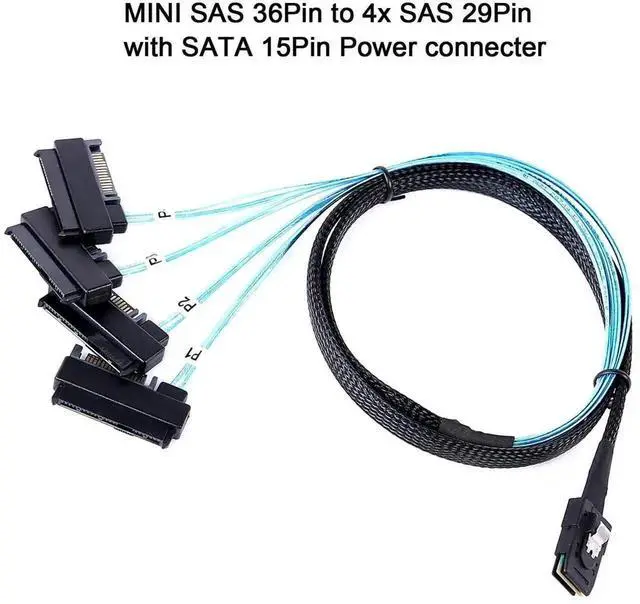 Alt view image 3 of 6 - 2 Pack 0.5M SFF-8087 to 4 SFF-8482 Mini SAS Breakout Cable with SATA Power Supply 1.6FT Server Hard Drive Splitter Cord