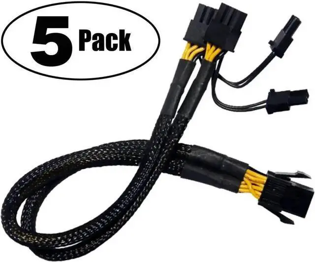 Alt view image 4 of 4 - 5 Pack 12 Inch 18AWG PCIe 6 Pin to Dual PCIe 8Pin (6+2) GPU Power Y-Splitter Cable Sleeved PCI Express Graphics Card VGA Power Extension Cord
