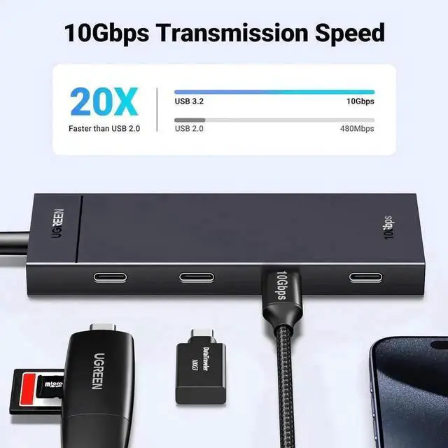 Alt view image 7 of 7 - 4 in 1 USB C Hub 10Gbps USB 3.2 Gen2 Multiport Splitter Adapter with 4 USB-C Ports Compatible with MacBook Pro Air iPad Pro iPhone 15 Series Surface Laptop PC