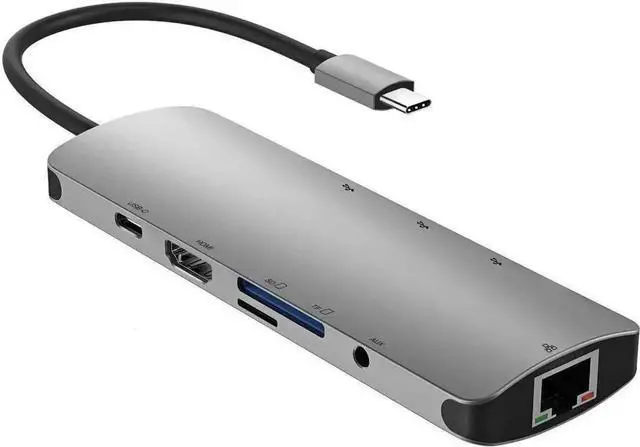 Alt view image 6 of 7 - 9-in-1 USB C Multiport Hub Adapter USB 3.1 PD Charging Docking Station with HDMI, Gigabit RJ45, USB 3.0, USB-C Port, SD TF Card Reader Compatible with MacBook Pro 2017 2018 2019 Chromebook USB-C Lapto
