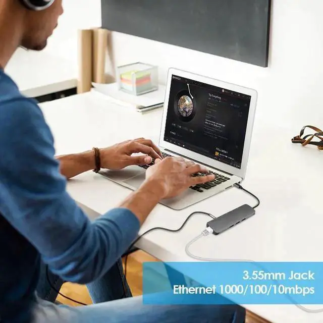 Alt view image 4 of 7 - 9-in-1 USB C Multiport Hub Adapter USB 3.1 PD Charging Docking Station with HDMI, Gigabit RJ45, USB 3.0, USB-C Port, SD TF Card Reader Compatible with MacBook Pro 2017 2018 2019 Chromebook USB-C Lapto