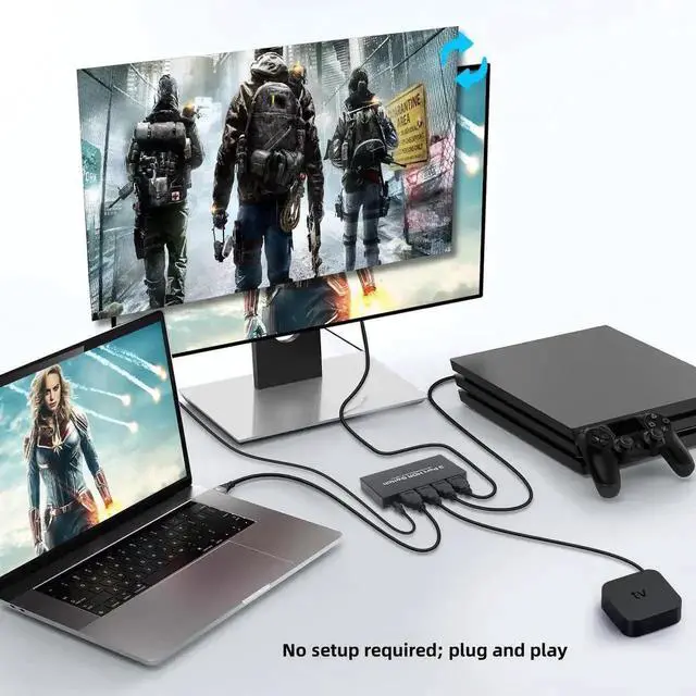 Alt view image 4 of 7 - HDMI 2.1 3 In 1 Out Switcher 8K@60Hz 4K@120Hz 48Gbps Bandwidth, HDMI Switch Supports HDCP2.3 VRR ALLM Dolby Vision Atmos for PS5, Game Console, TV and DVD Player