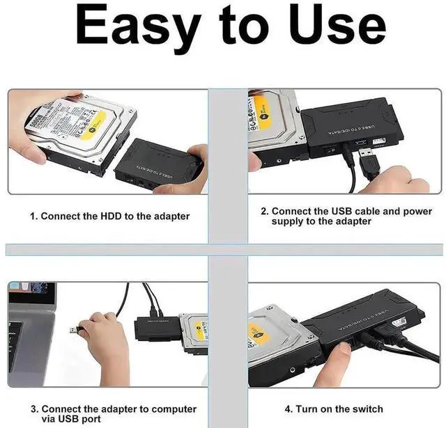 Alt view image 4 of 7 - USB 3.0 to IDE SATA Hard Drive Adapter with 12V 2A Power Supply, Universal HDD SSD Reader for 2.5/3.5 Inch SATA IDE Hard Disk & DVD Optical Drive, Max Support 6TB Storage