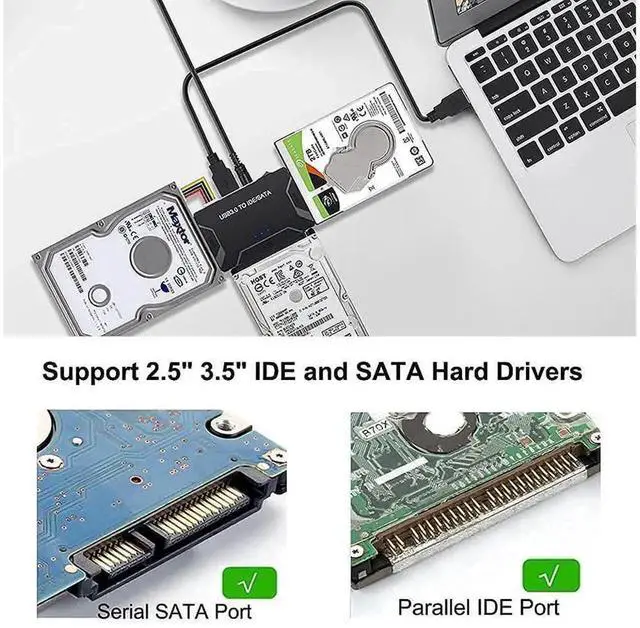 Alt view image 7 of 7 - USB 3.0 to IDE SATA Hard Drive Adapter with 12V 2A Power Supply, Universal HDD SSD Reader for 2.5/3.5 Inch SATA IDE Hard Disk & DVD Optical Drive, Max Support 6TB Storage