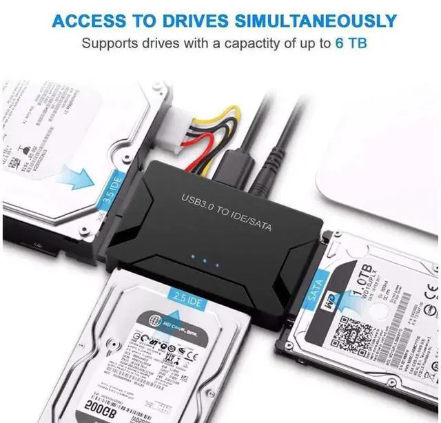 Alt view image 2 of 7 - USB 3.0 to IDE SATA Hard Drive Adapter with 12V 2A Power Supply, Universal HDD SSD Reader for 2.5/3.5 Inch SATA IDE Hard Disk & DVD Optical Drive, Max Support 6TB Storage