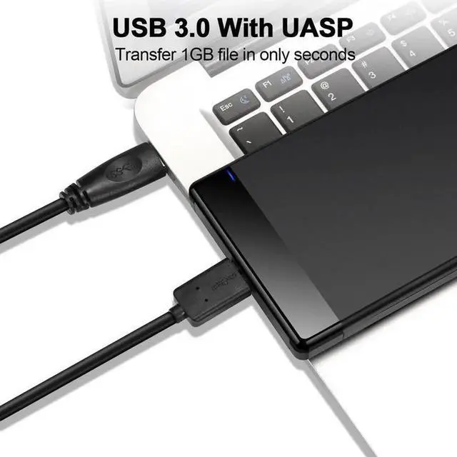 Alt view image 3 of 5 - 2.5 Inch SATA USB 3.0 External Hard Drive Enclosure, Tool-Free SSD HDD Case with UASP Acceleration, Equipped USB-A & USB-C Cables for Laptop Desktop PC