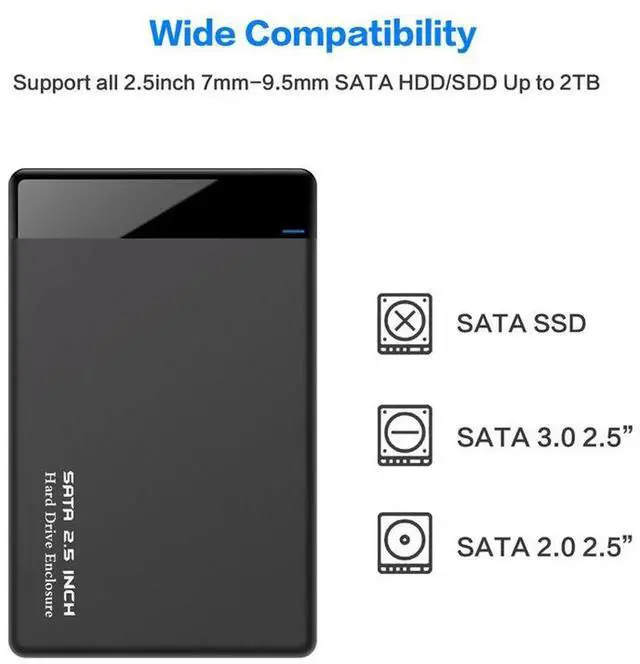 Alt view image 5 of 5 - 2.5 Inch SATA USB 3.0 External Hard Drive Enclosure, Tool-Free SSD HDD Case with UASP Acceleration, Equipped USB-A & USB-C Cables for Laptop Desktop PC