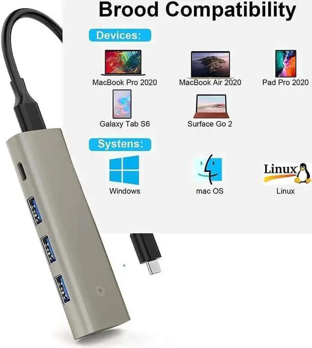 Alt view image 5 of 7 - 10Gbps USB 3.2 Gen 2 Type-C Hub, Super Speed USB-C Splitter with 3 USB-A Ports, Extra USB-C Port and 5V Power Supply Port for MacBook, Surface Pro 7 and All Type-C Laptops