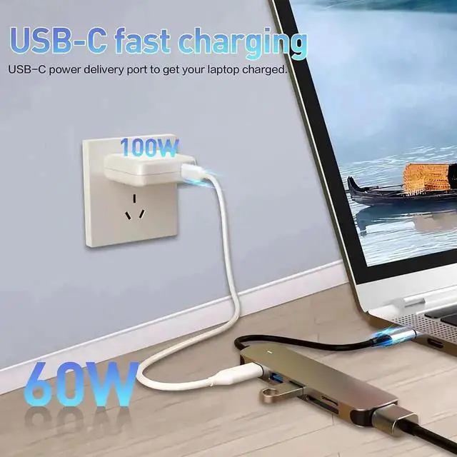 Alt view image 2 of 7 - 6-in-1 USB C Docking Station Multiport Hub with 4K HDMI, USB3.0, USB-C PD Charging Port, SD & TF Card Reader, Type C Adapter for MacBook Pro Air and All USB-C Laptops